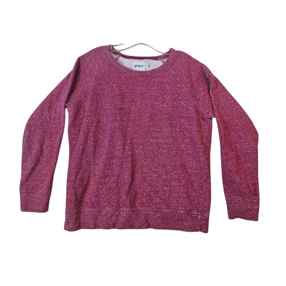 Pact Large Heathered Red 100% Organic Cotton Embroidered Sleeve Logo Pullover